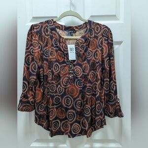 Susan Graver Circle Pattern Blouse - Orange and Black